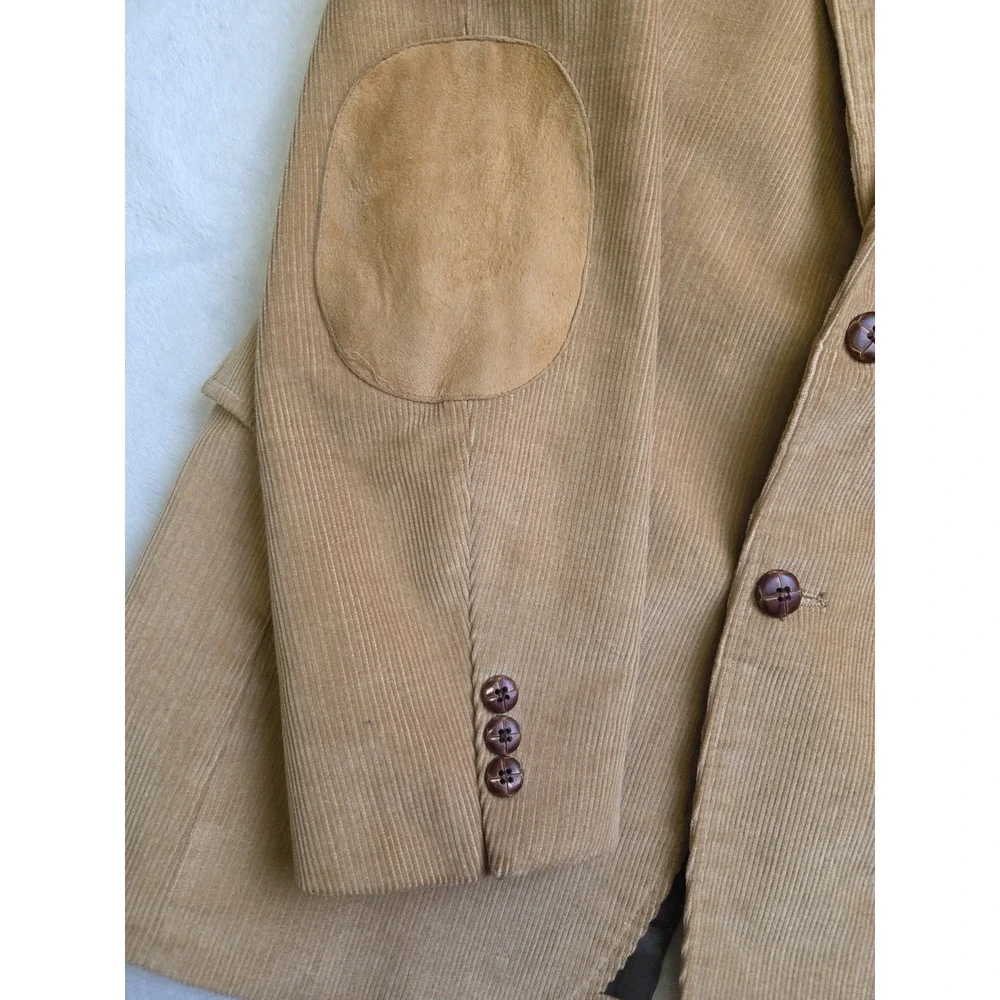 Vtg 70s Wrangler Western Corduroy Jacket Elbow Patch Tan Sport Coat Blazer Sz 40